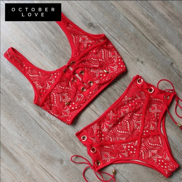 🔥High Waist Red Lace Bikini Set - Picture 2 of 3